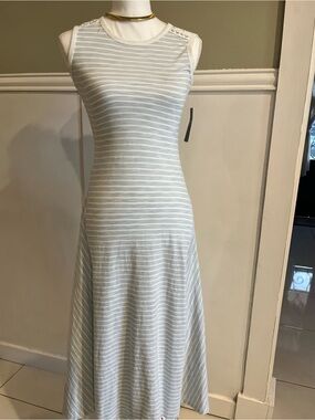 NWT Ralph Lauren Light Blue White Striped Sleeveless Maxi Dress cotton XS